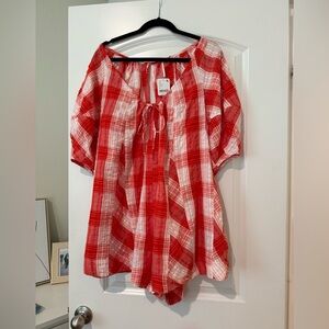 Free People Red and White Plaid Romper